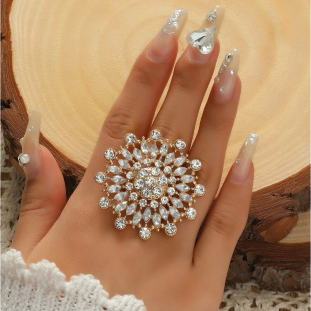 Magnificently “OTT” Crystal Gem Encrusted Cocktail Statement Ring Adjust…